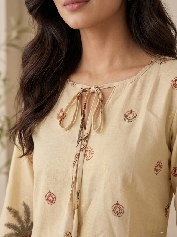 Women’s Off-White Cotton Kalamkari Printed Tunic
