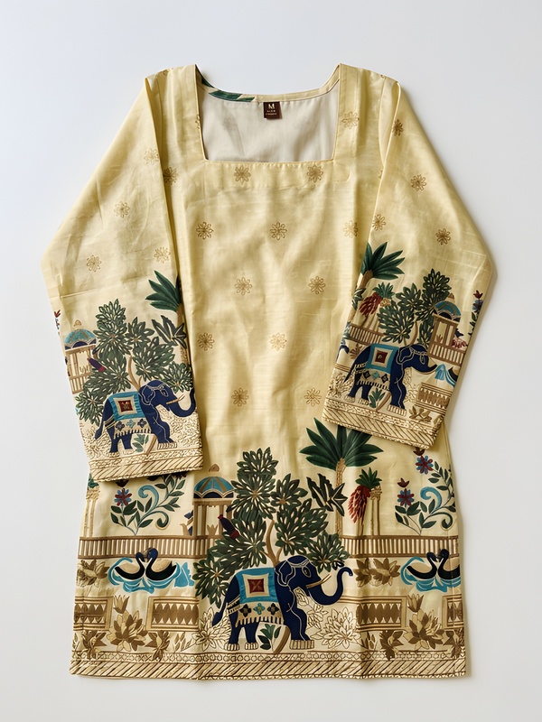 Women’s Off-White Cotton Kalamkari Tunic with Yellow Shine