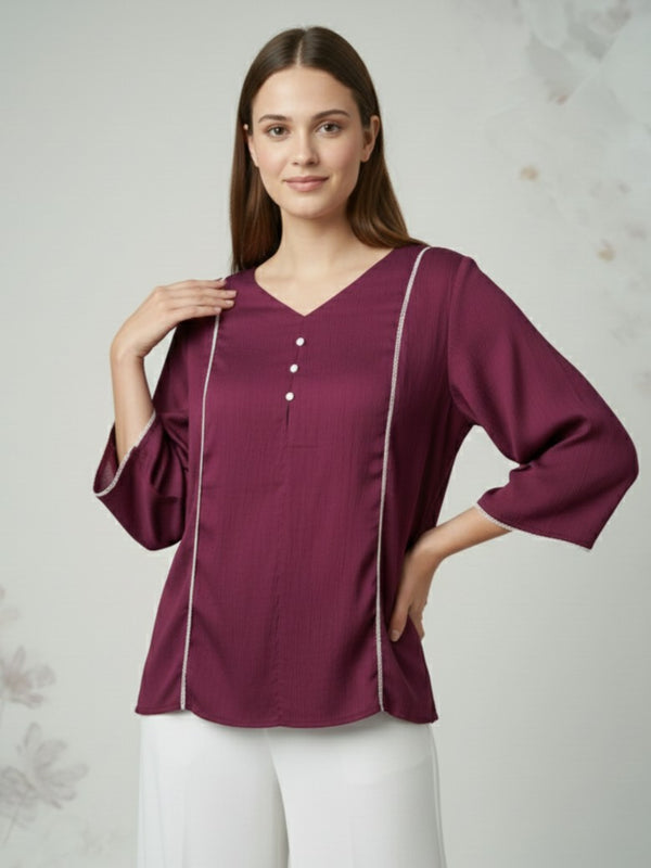 Women’s Fancy Purple Delta Silk Solid Top