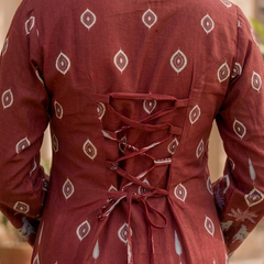Women’s Maroon Cotton Kalamkari Bell Sleeve Tunic