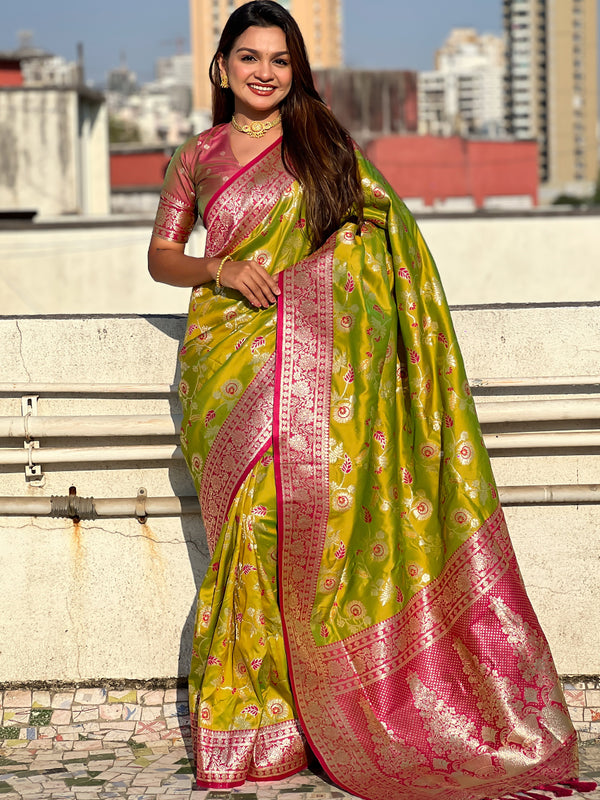 Premium Banarasi Soft Silk Saree With Blouse Piece