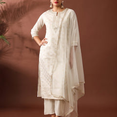 Chanderi Silk Kurta Pant Set With Net Dupatta