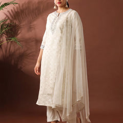 Chanderi Silk Kurta Pant Set With Net Dupatta