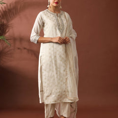 Chanderi Silk Kurta Pant Set With Net Dupatta
