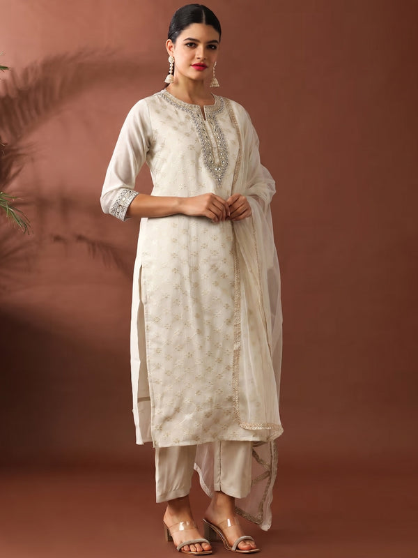 Chanderi Silk Kurta Pant Set With Net Dupatta