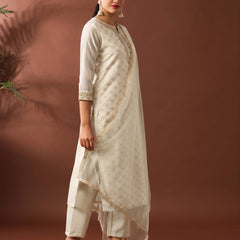 Chanderi Silk Kurta Pant Set With Net Dupatta