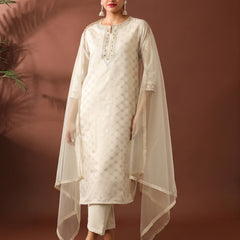 Chanderi Silk Kurta Pant Set With Net Dupatta