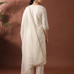 Chanderi Silk Kurta Pant Set With Net Dupatta