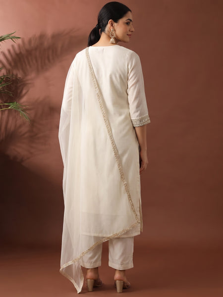 Chanderi Silk Kurta Pant Set With Net Dupatta