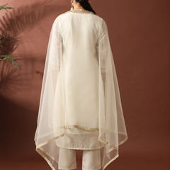 Chanderi Silk Kurta Pant Set With Net Dupatta