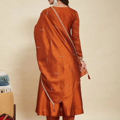 Women Embroidere Silk Straight Kurta Pant Set With Silk Dupatta