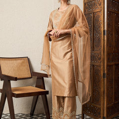 Silk Blend Kurta Set With Net Dupatta
