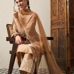 Silk Blend Kurta Set With Net Dupatta