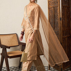 Silk Blend Kurta Set With Net Dupatta