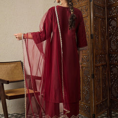 Silk Blend Kurta Set With Net Dupatta
