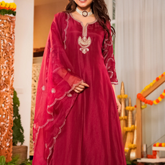 Premium Silk Blend Ethnic Suit Set With Chanderi Dupatta