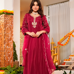 Premium Silk Blend Ethnic Suit Set With Chanderi Dupatta