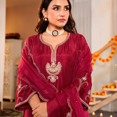 Premium Silk Blend Ethnic Suit Set With Chanderi Dupatta