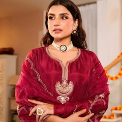 Premium Silk Blend Ethnic Suit Set With Chanderi Dupatta