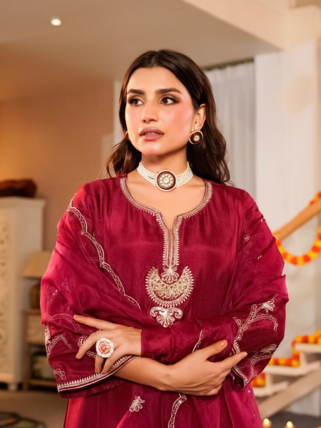 Premium Silk Blend Ethnic Suit Set With Chanderi Dupatta