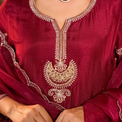 Premium Silk Blend Ethnic Suit Set With Chanderi Dupatta