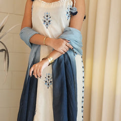 Women’s Cotton Flex Embroidered Kurti With Stitched Bottom & Kota Chex Dupatta Set