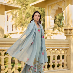 Women's Chanderi Silk Embroidered Kurta Pant Set With Dupatta