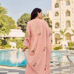 Women's Chanderi Silk Embroidered Kurta Pant Set With Dupatta