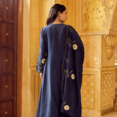 Chanderi Silk Kurta Set With Embroidered Chanderi Dupatta