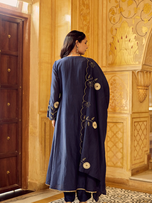 Chanderi Silk Kurta Set With Embroidered Chanderi Dupatta