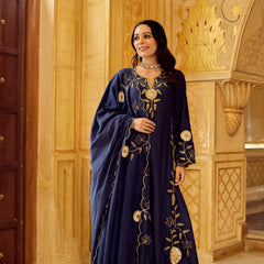 Chanderi Silk Kurta Set With Embroidered Chanderi Dupatta