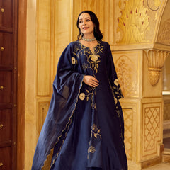 Chanderi Silk Kurta Set With Embroidered Chanderi Dupatta