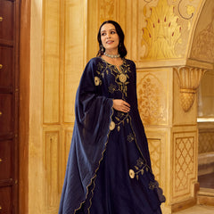 Chanderi Silk Kurta Set With Embroidered Chanderi Dupatta