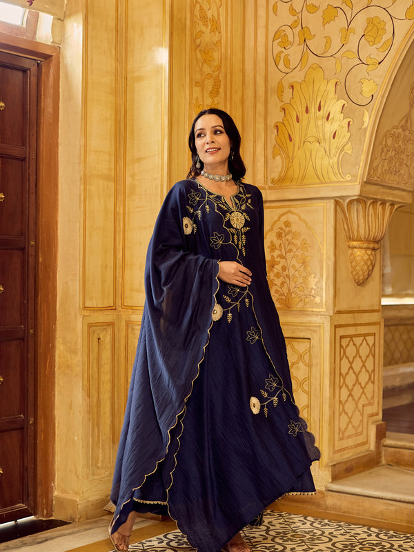 Chanderi Silk Kurta Set With Embroidered Chanderi Dupatta