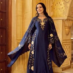 Chanderi Silk Kurta Set With Embroidered Chanderi Dupatta