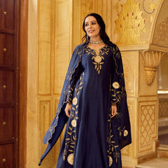 Chanderi Silk Kurta Set With Embroidered Chanderi Dupatta
