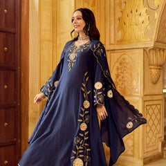Chanderi Silk Kurta Set With Embroidered Chanderi Dupatta