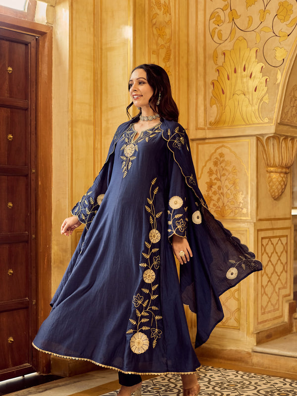Chanderi Silk Kurta Set With Embroidered Chanderi Dupatta