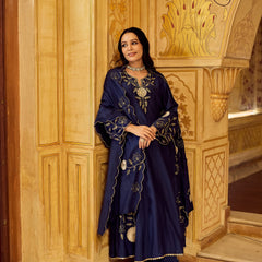 Chanderi Silk Kurta Set With Embroidered Chanderi Dupatta