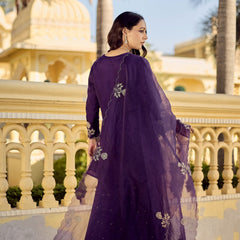 Chanderi Silk Embroidered Kurta Plazzo Set with Organza Dupatta