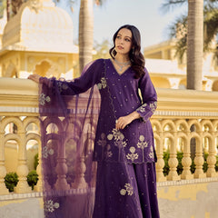 Chanderi Silk Embroidered Kurta Plazzo Set with Organza Dupatta
