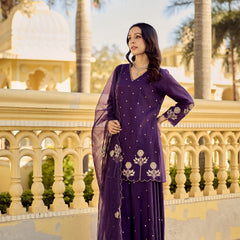 Chanderi Silk Embroidered Kurta Plazzo Set with Organza Dupatta