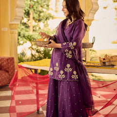 Chanderi Silk Embroidered Kurta Plazzo Set with Organza Dupatta