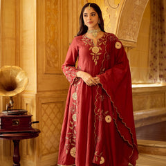 Chanderi Silk Kurta Set With Embroidered Chanderi Dupatta