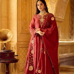 Chanderi Silk Kurta Set With Embroidered Chanderi Dupatta