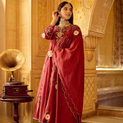 Chanderi Silk Kurta Set With Embroidered Chanderi Dupatta