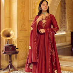 Chanderi Silk Kurta Set With Embroidered Chanderi Dupatta