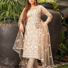 Premium Silk Blend Ethnic Suit Set With Net Dupatta