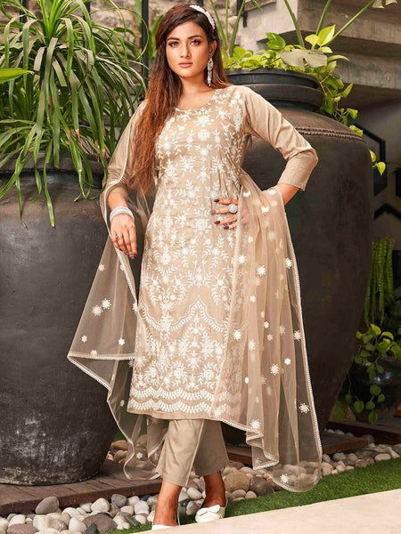 Premium Silk Blend Ethnic Suit Set With Net Dupatta