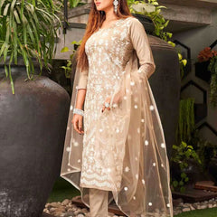 Premium Silk Blend Ethnic Suit Set With Net Dupatta